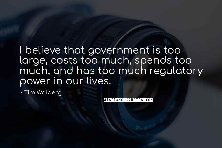 Tim Walberg Quotes: I believe that government is too large, costs too much, spends too much, and has too much regulatory power in our lives.