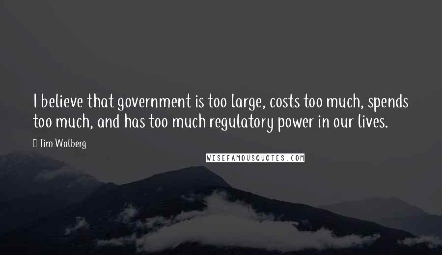 Tim Walberg Quotes: I believe that government is too large, costs too much, spends too much, and has too much regulatory power in our lives.