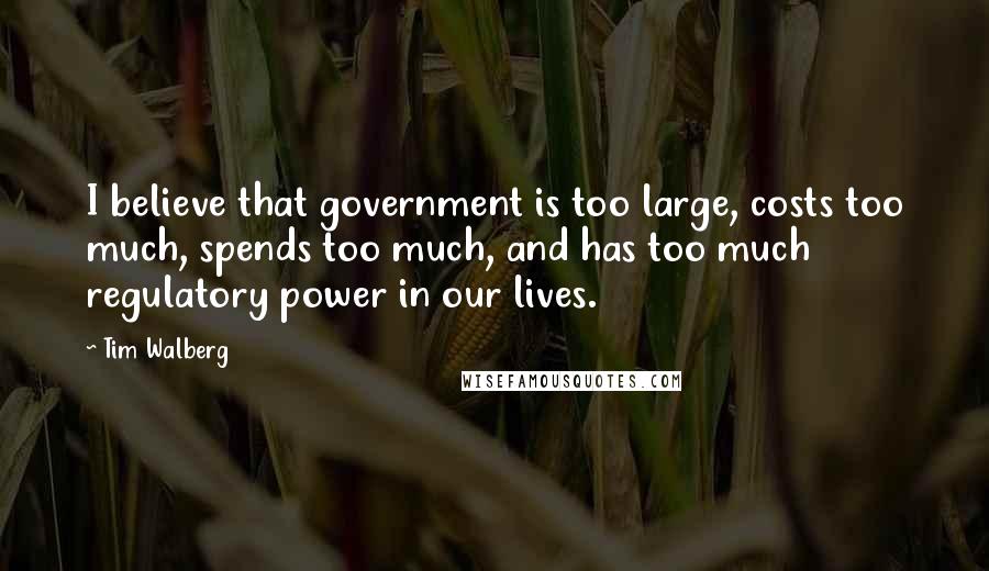 Tim Walberg Quotes: I believe that government is too large, costs too much, spends too much, and has too much regulatory power in our lives.