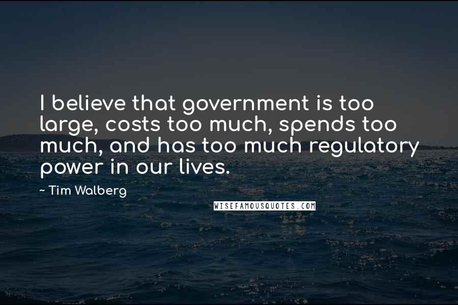 Tim Walberg Quotes: I believe that government is too large, costs too much, spends too much, and has too much regulatory power in our lives.