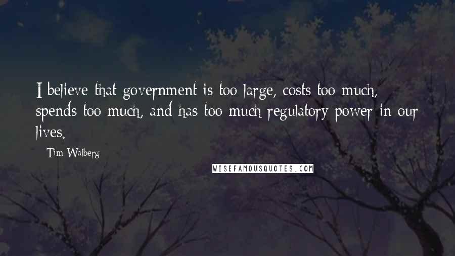 Tim Walberg Quotes: I believe that government is too large, costs too much, spends too much, and has too much regulatory power in our lives.