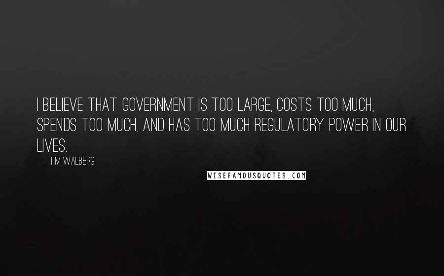 Tim Walberg Quotes: I believe that government is too large, costs too much, spends too much, and has too much regulatory power in our lives.
