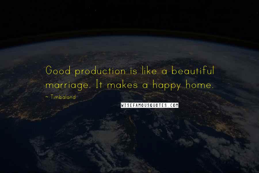 Timbaland Quotes: Good production is like a beautiful marriage. It makes a happy home.