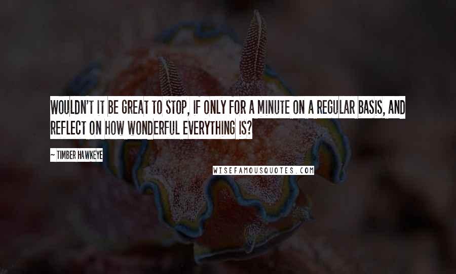 Timber Hawkeye Quotes: Wouldn't it be great to stop, if only for a minute on a regular basis, and reflect on how wonderful everything is?