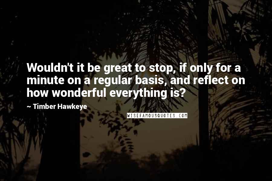 Timber Hawkeye Quotes: Wouldn't it be great to stop, if only for a minute on a regular basis, and reflect on how wonderful everything is?