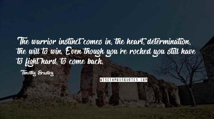 Timothy Bradley Quotes: The warrior instinct comes in, the heart, determination, the will to win. Even though you're rocked you still have to fight hard, to come back.