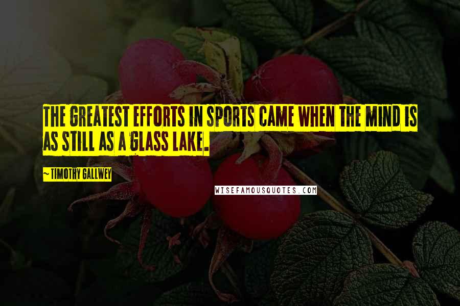 Timothy Gallwey Quotes: The greatest efforts in sports came when the mind is as still as a glass lake.