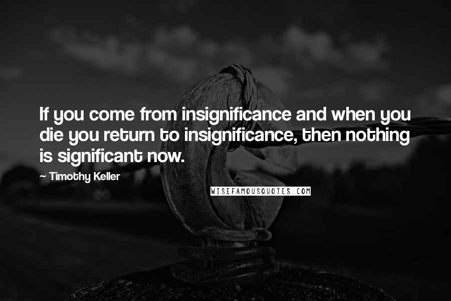 Timothy Keller Quotes: If you come from insignificance and when you die you return to insignificance, then nothing is significant now.