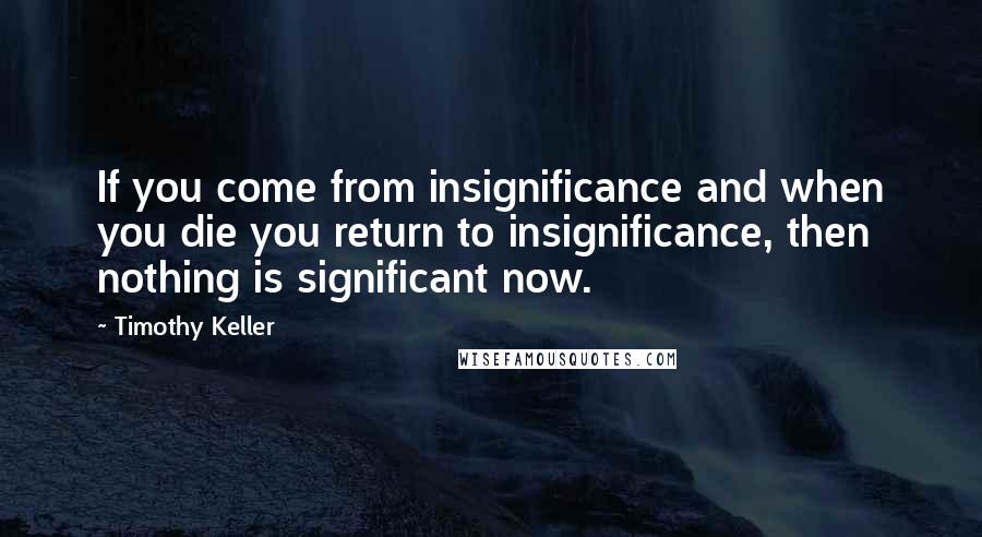 Timothy Keller Quotes: If you come from insignificance and when you die you return to insignificance, then nothing is significant now.