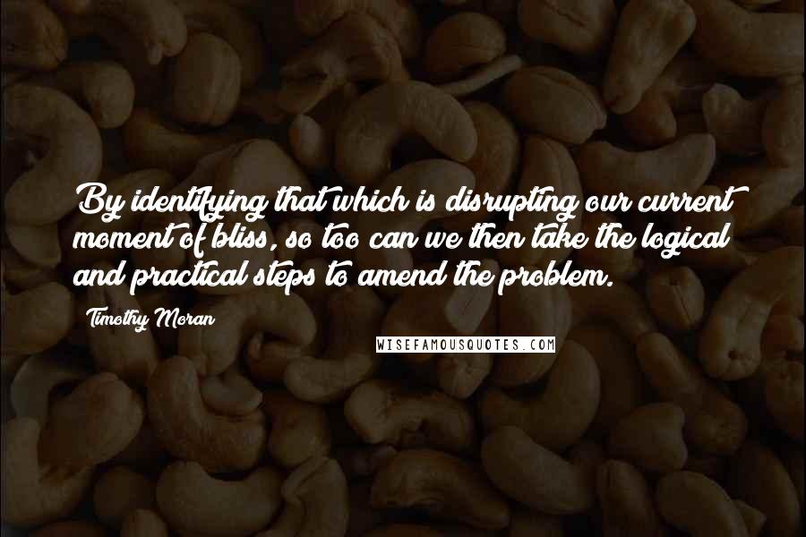 Timothy Moran Quotes: By identifying that which is disrupting our current moment of bliss, so too can we then take the logical and practical steps to amend the problem.