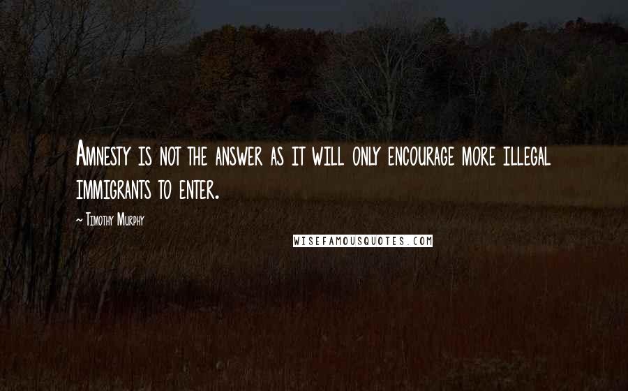 Timothy Murphy Quotes: Amnesty is not the answer as it will only encourage more illegal immigrants to enter.