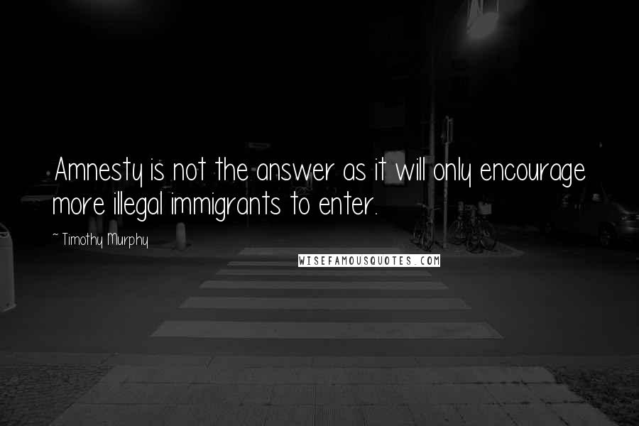 Timothy Murphy Quotes: Amnesty is not the answer as it will only encourage more illegal immigrants to enter.