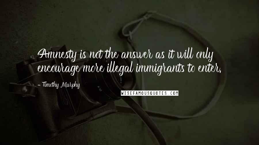 Timothy Murphy Quotes: Amnesty is not the answer as it will only encourage more illegal immigrants to enter.