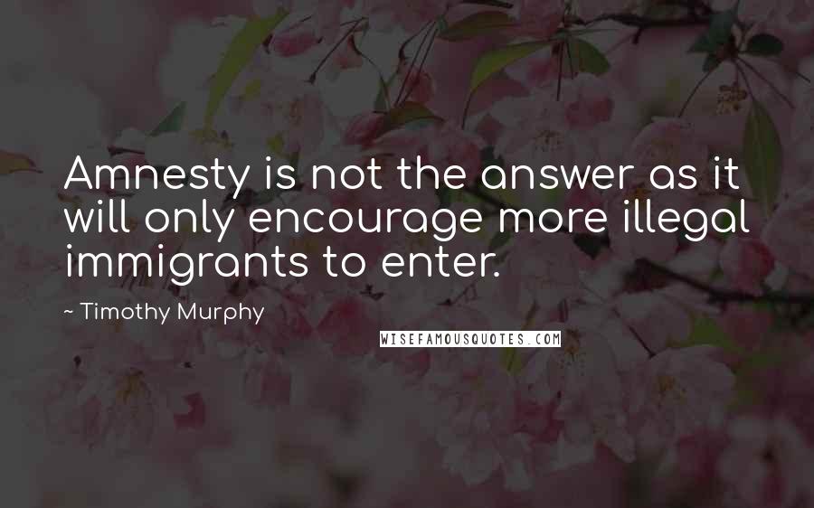 Timothy Murphy Quotes: Amnesty is not the answer as it will only encourage more illegal immigrants to enter.