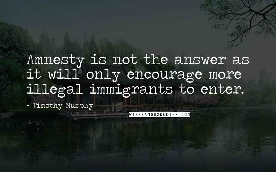 Timothy Murphy Quotes: Amnesty is not the answer as it will only encourage more illegal immigrants to enter.