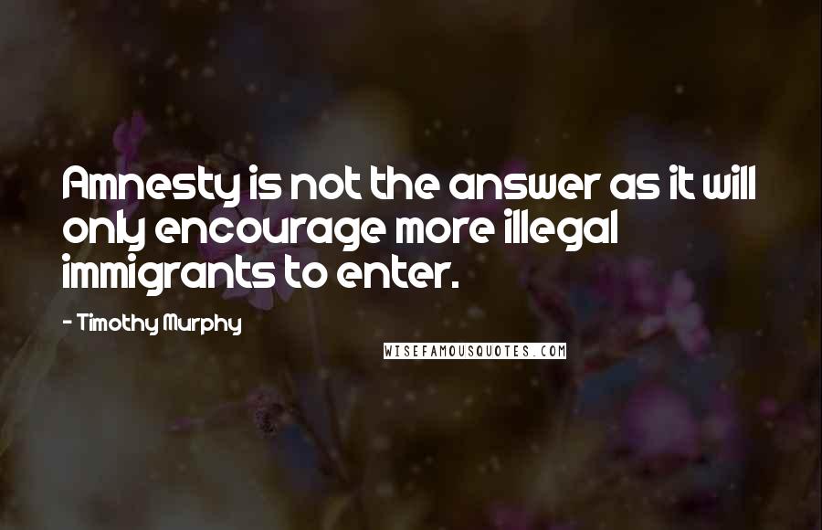 Timothy Murphy Quotes: Amnesty is not the answer as it will only encourage more illegal immigrants to enter.