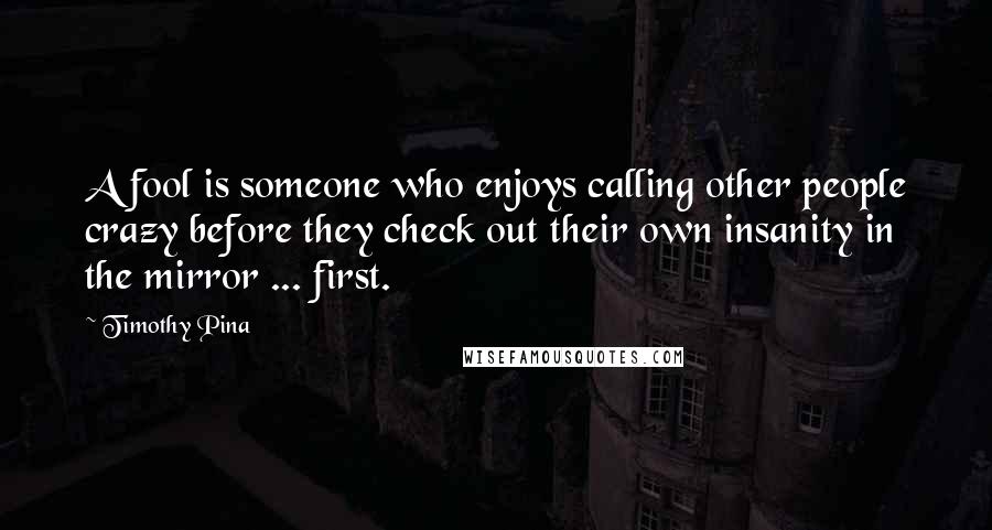 Timothy Pina Quotes: A fool is someone who enjoys calling other people crazy before they check out their own insanity in the mirror ... first.