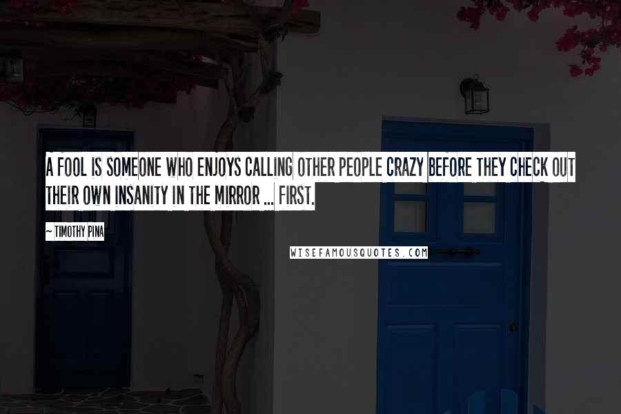 Timothy Pina Quotes: A fool is someone who enjoys calling other people crazy before they check out their own insanity in the mirror ... first.