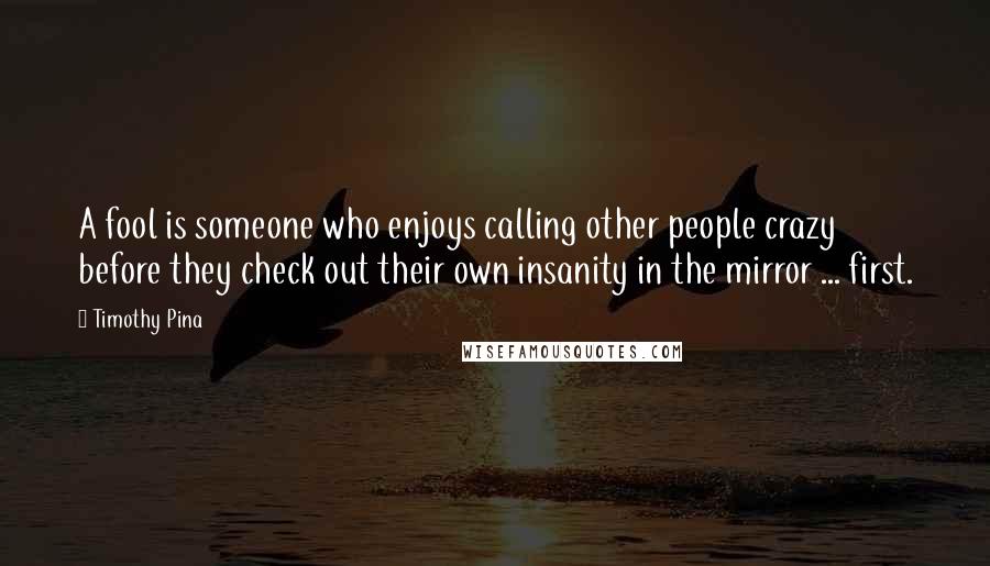 Timothy Pina Quotes: A fool is someone who enjoys calling other people crazy before they check out their own insanity in the mirror ... first.