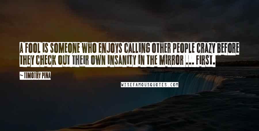 Timothy Pina Quotes: A fool is someone who enjoys calling other people crazy before they check out their own insanity in the mirror ... first.