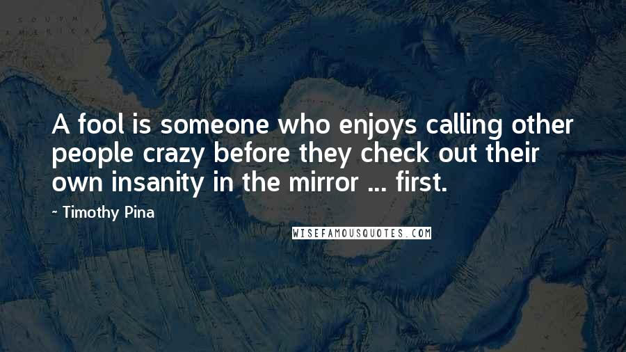 Timothy Pina Quotes: A fool is someone who enjoys calling other people crazy before they check out their own insanity in the mirror ... first.