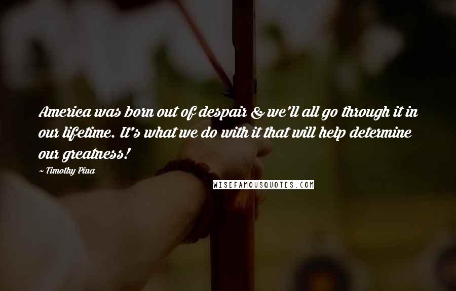 Timothy Pina Quotes: America was born out of despair & we'll all go through it in our lifetime. It's what we do with it that will help determine our greatness!