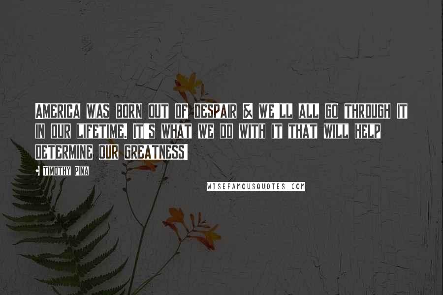 Timothy Pina Quotes: America was born out of despair & we'll all go through it in our lifetime. It's what we do with it that will help determine our greatness!