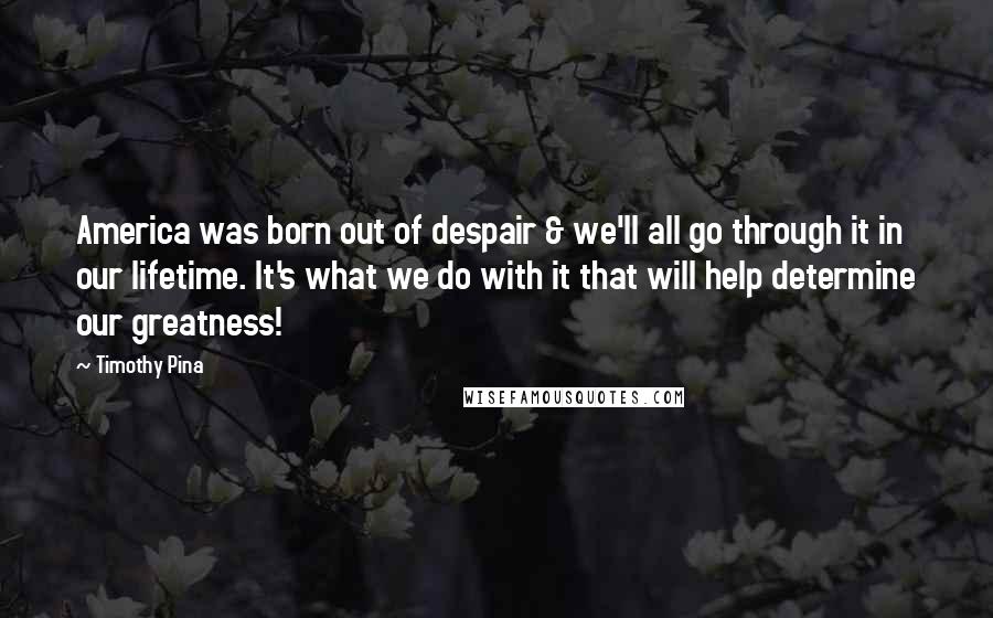 Timothy Pina Quotes: America was born out of despair & we'll all go through it in our lifetime. It's what we do with it that will help determine our greatness!