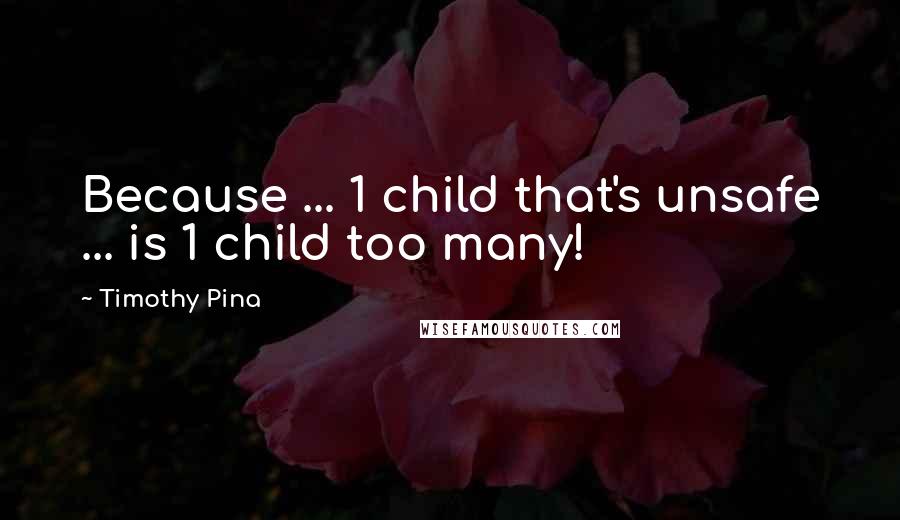 Timothy Pina Quotes: Because ... 1 child that's unsafe ... is 1 child too many!