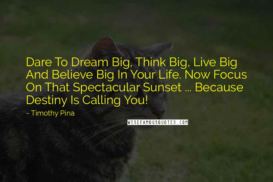 Timothy Pina Quotes: Dare To Dream Big, Think Big, Live Big And Believe Big In Your Life. Now Focus On That Spectacular Sunset ... Because Destiny Is Calling You!