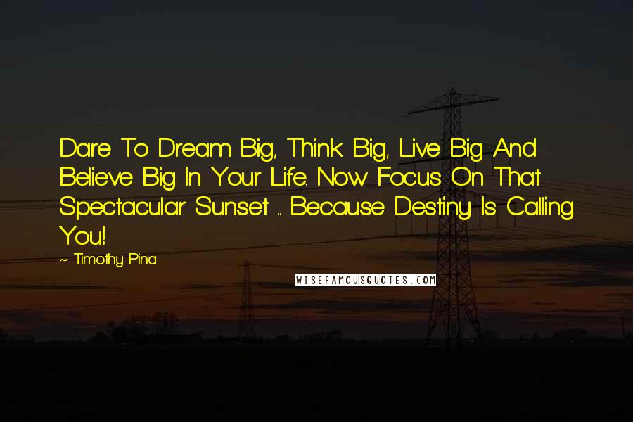 Timothy Pina Quotes: Dare To Dream Big, Think Big, Live Big And Believe Big In Your Life. Now Focus On That Spectacular Sunset ... Because Destiny Is Calling You!