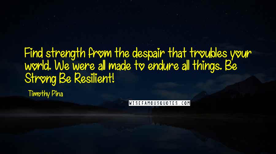 Timothy Pina Quotes: Find strength from the despair that troubles your world. We were all made to endure all things. Be Strong Be Resilient!