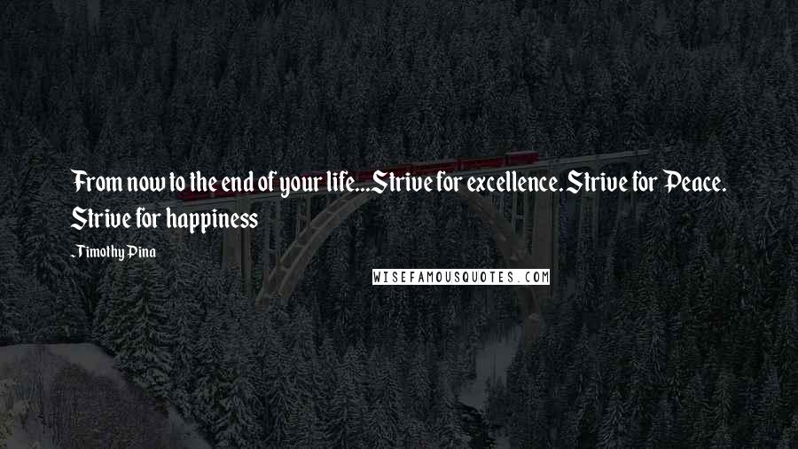 Timothy Pina Quotes: From now to the end of your life...Strive for excellence. Strive for Peace. Strive for happiness