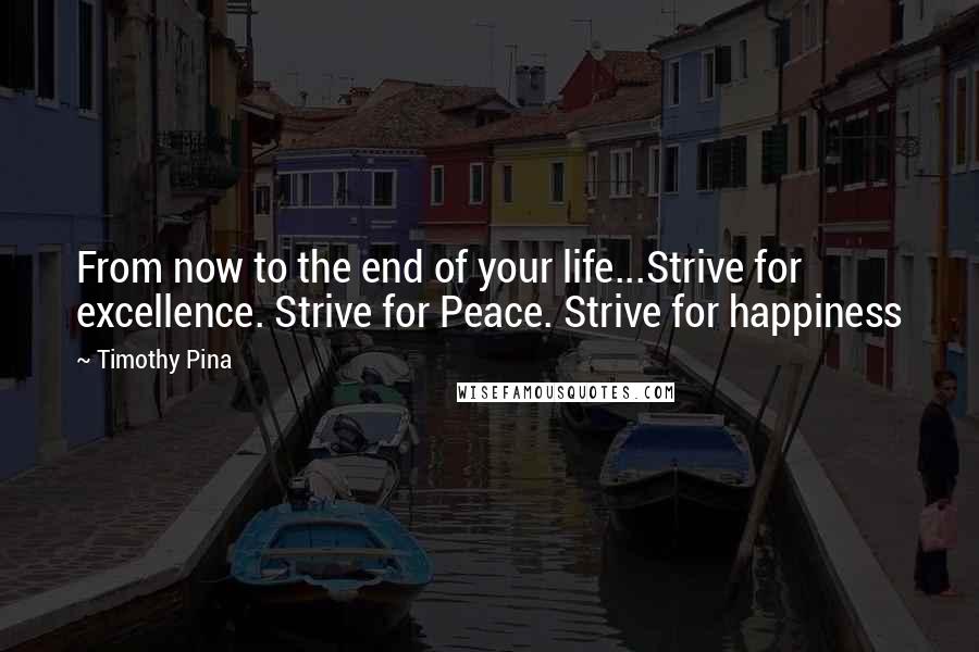 Timothy Pina Quotes: From now to the end of your life...Strive for excellence. Strive for Peace. Strive for happiness