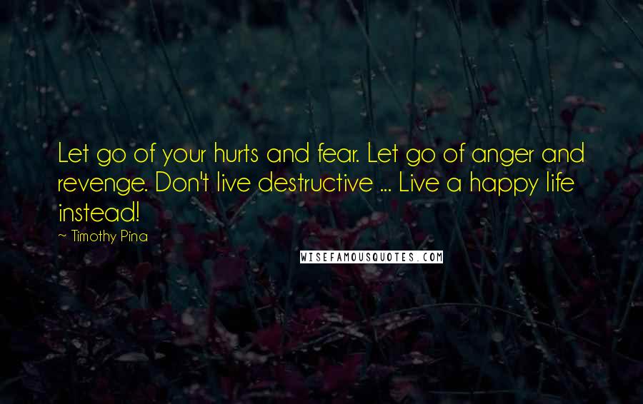 Timothy Pina Quotes: Let go of your hurts and fear. Let go of anger and revenge. Don't live destructive ... Live a happy life instead!