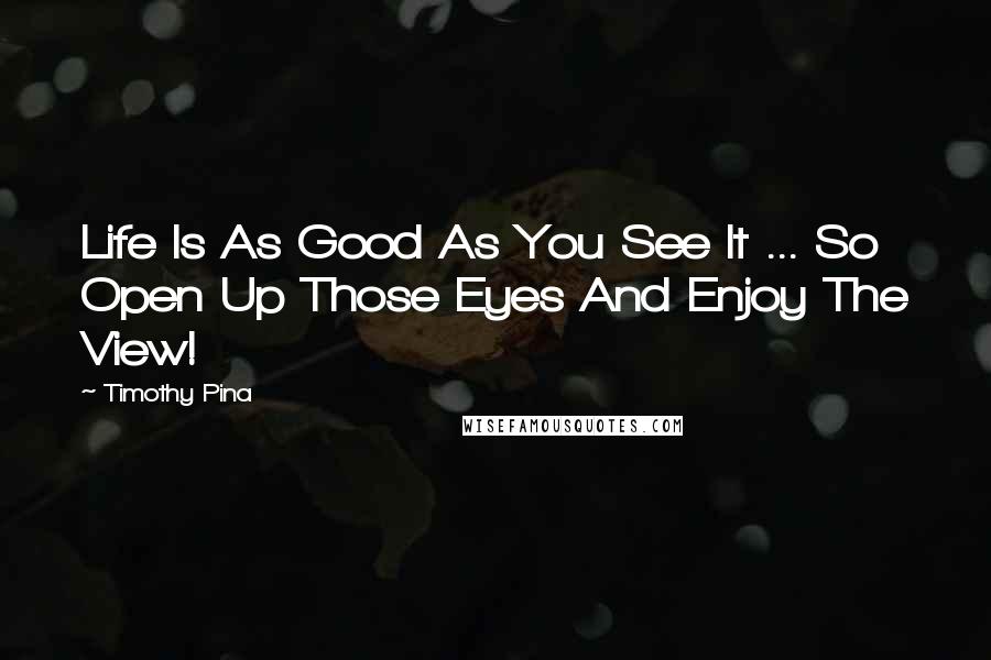 Timothy Pina Quotes: Life Is As Good As You See It ... So Open Up Those Eyes And Enjoy The View!