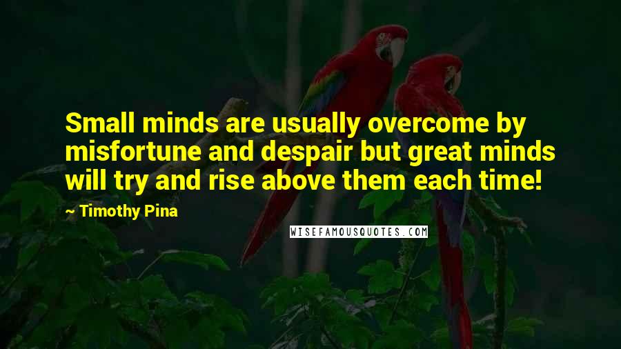 Timothy Pina Quotes: Small minds are usually overcome by misfortune and despair but great minds will try and rise above them each time!