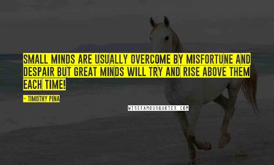 Timothy Pina Quotes: Small minds are usually overcome by misfortune and despair but great minds will try and rise above them each time!