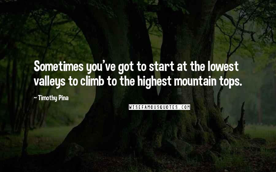 Timothy Pina Quotes: Sometimes you've got to start at the lowest valleys to climb to the highest mountain tops.