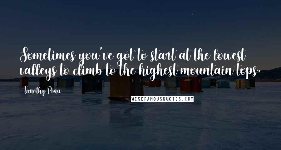 Timothy Pina Quotes: Sometimes you've got to start at the lowest valleys to climb to the highest mountain tops.