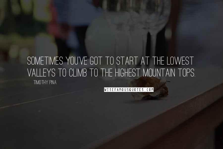 Timothy Pina Quotes: Sometimes you've got to start at the lowest valleys to climb to the highest mountain tops.