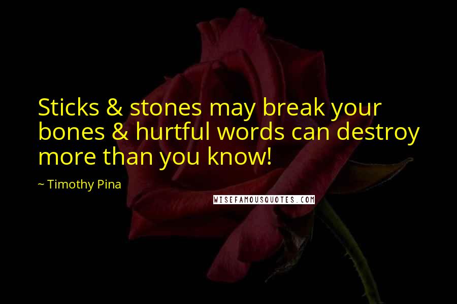 Timothy Pina Quotes: Sticks & stones may break your bones & hurtful words can destroy more than you know!