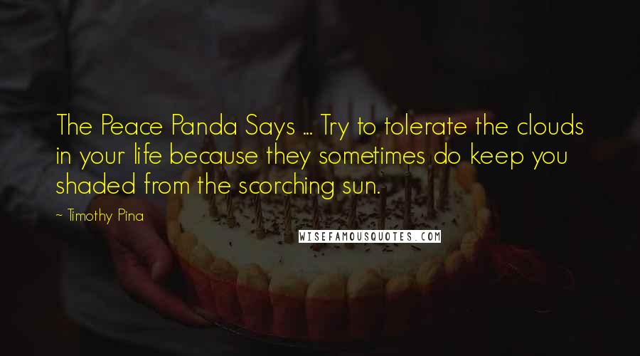 Timothy Pina Quotes: The Peace Panda Says ... Try to tolerate the clouds in your life because they sometimes do keep you shaded from the scorching sun.