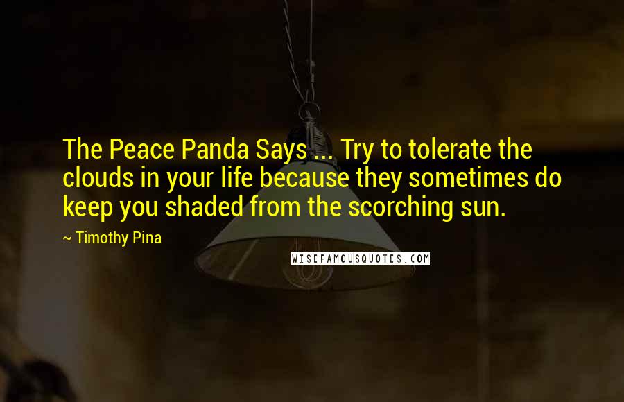 Timothy Pina Quotes: The Peace Panda Says ... Try to tolerate the clouds in your life because they sometimes do keep you shaded from the scorching sun.