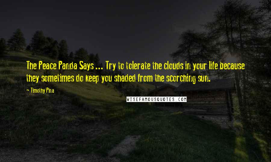 Timothy Pina Quotes: The Peace Panda Says ... Try to tolerate the clouds in your life because they sometimes do keep you shaded from the scorching sun.