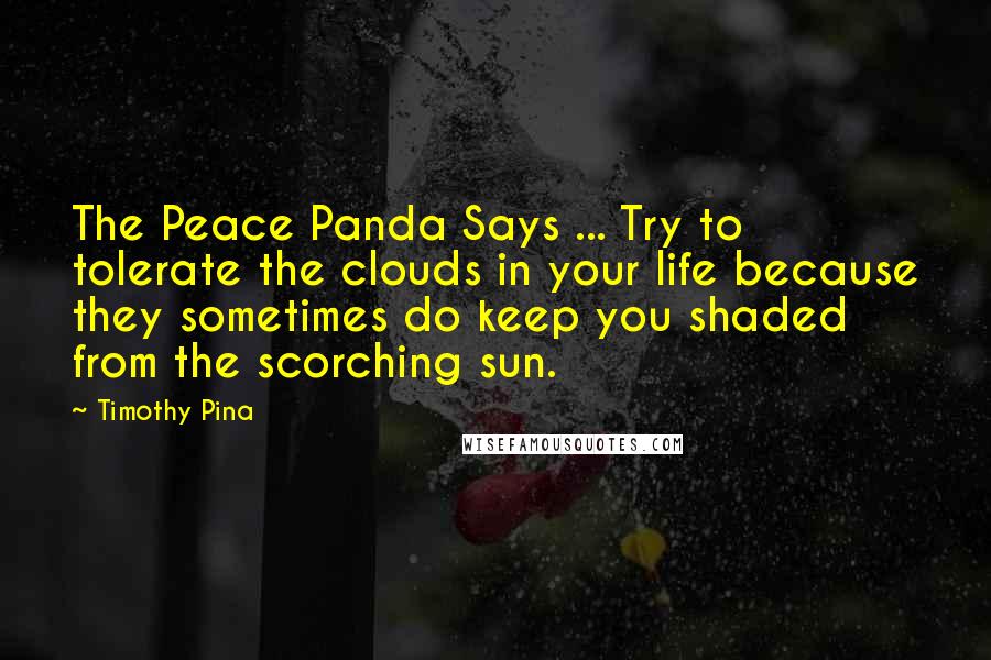 Timothy Pina Quotes: The Peace Panda Says ... Try to tolerate the clouds in your life because they sometimes do keep you shaded from the scorching sun.