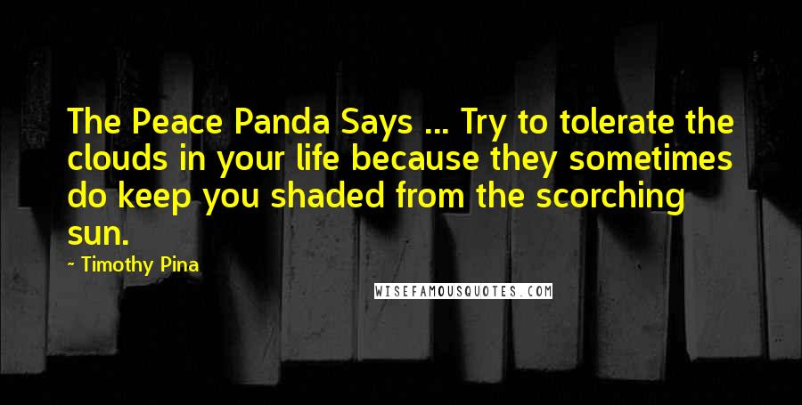 Timothy Pina Quotes: The Peace Panda Says ... Try to tolerate the clouds in your life because they sometimes do keep you shaded from the scorching sun.