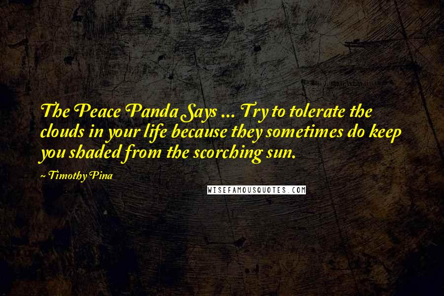 Timothy Pina Quotes: The Peace Panda Says ... Try to tolerate the clouds in your life because they sometimes do keep you shaded from the scorching sun.