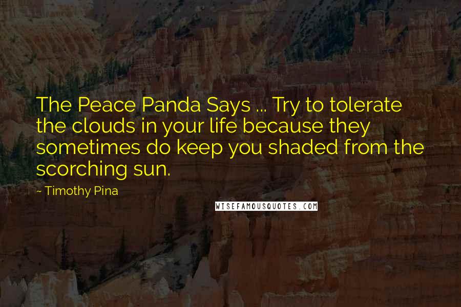 Timothy Pina Quotes: The Peace Panda Says ... Try to tolerate the clouds in your life because they sometimes do keep you shaded from the scorching sun.