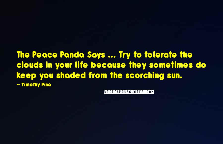 Timothy Pina Quotes: The Peace Panda Says ... Try to tolerate the clouds in your life because they sometimes do keep you shaded from the scorching sun.